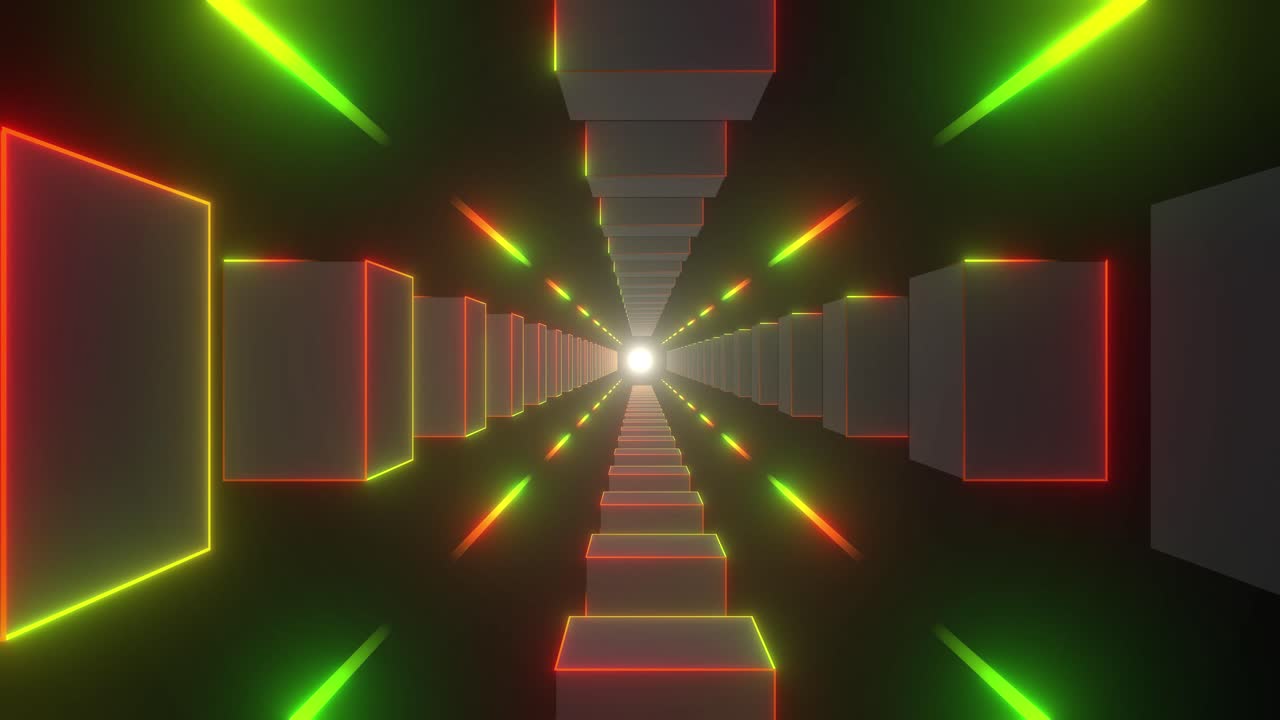 túnel de cubos brillantes de neón