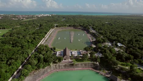 aerial view over playa del carmen, mexico, mesmerizing mayan water complex