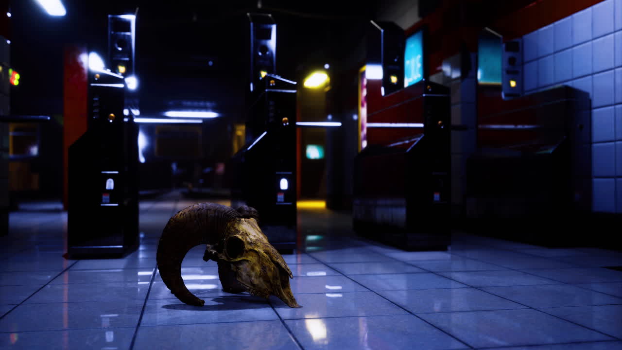 Lost relic in an abandoned arcade filled with darkness and mystery