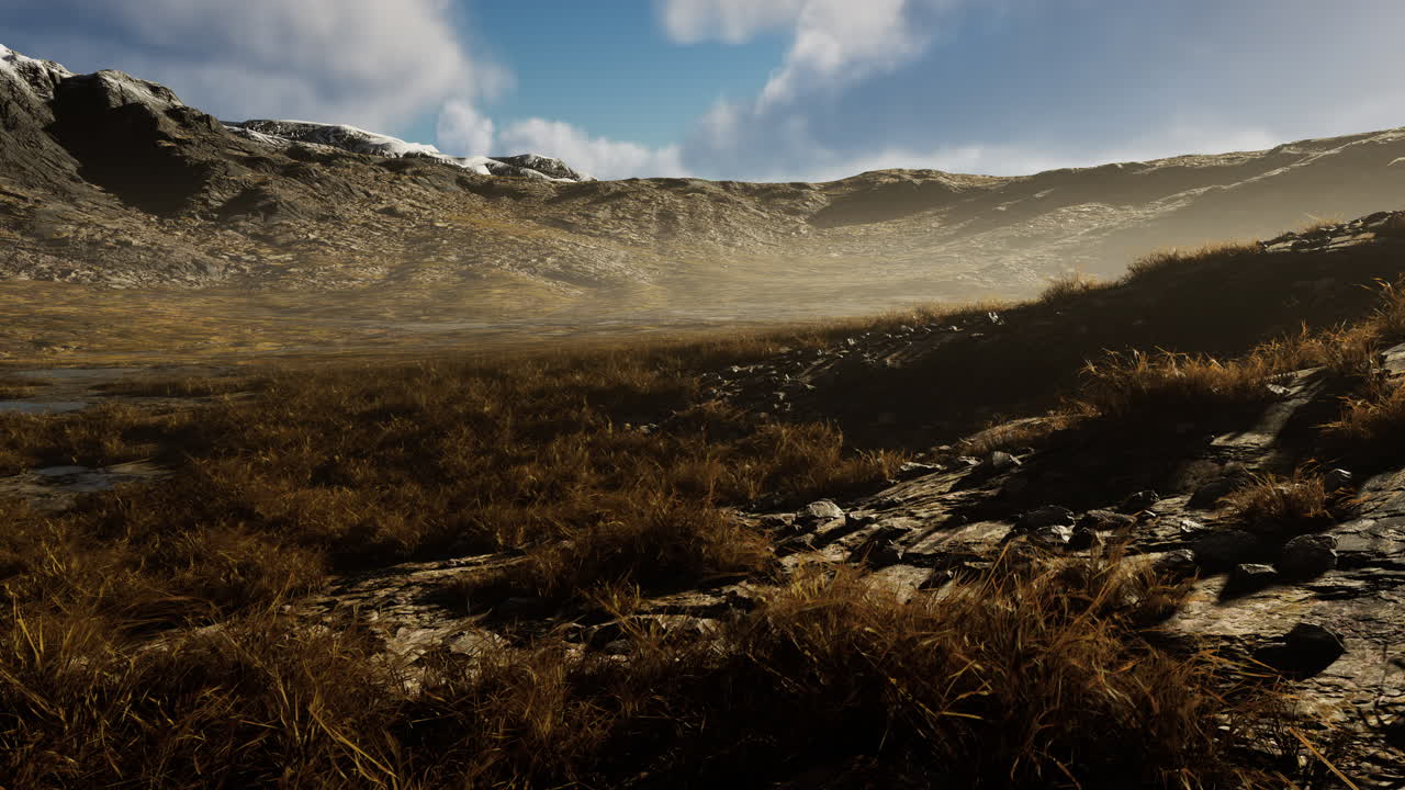 piedras cubiertas de hierba y musgo bajo el cielo brillante de nepal