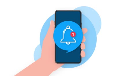 flat template with bell alert and smartphone on blue background for mobile app design. application interface. motion graphics.