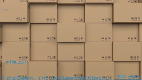 animation of data processing over stack of cardboard boxes