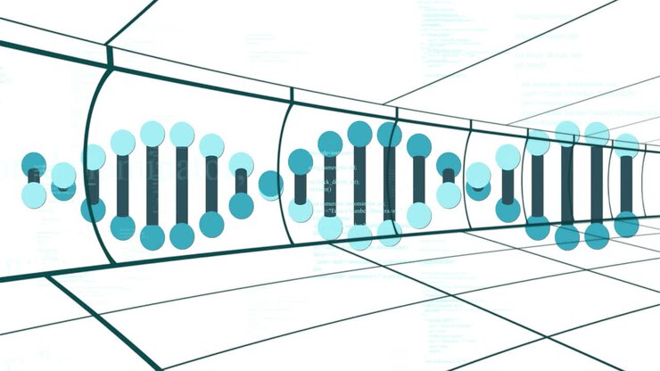 Animation of DNA strand and binary coding for scientific data processing