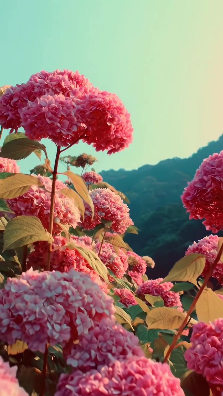 Vibrant Pink Hydrangea Flowers Blooming in a Sunny Garden