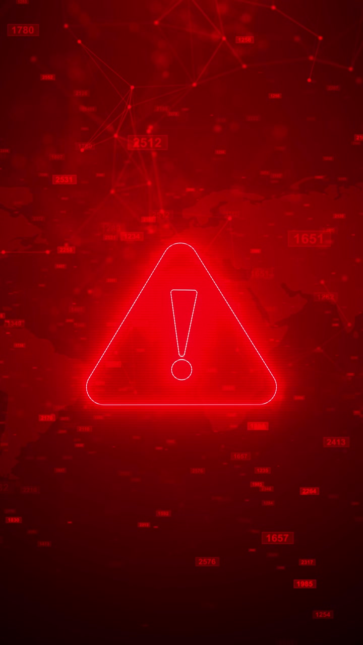 Digital security threat warning visual red danger global map overlay numeric data connected cyber