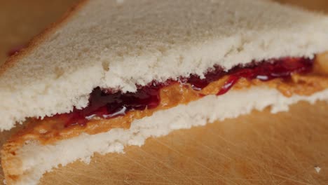 peanut butter and jelly, jam sandwich rotating, turning round, closeup, macro