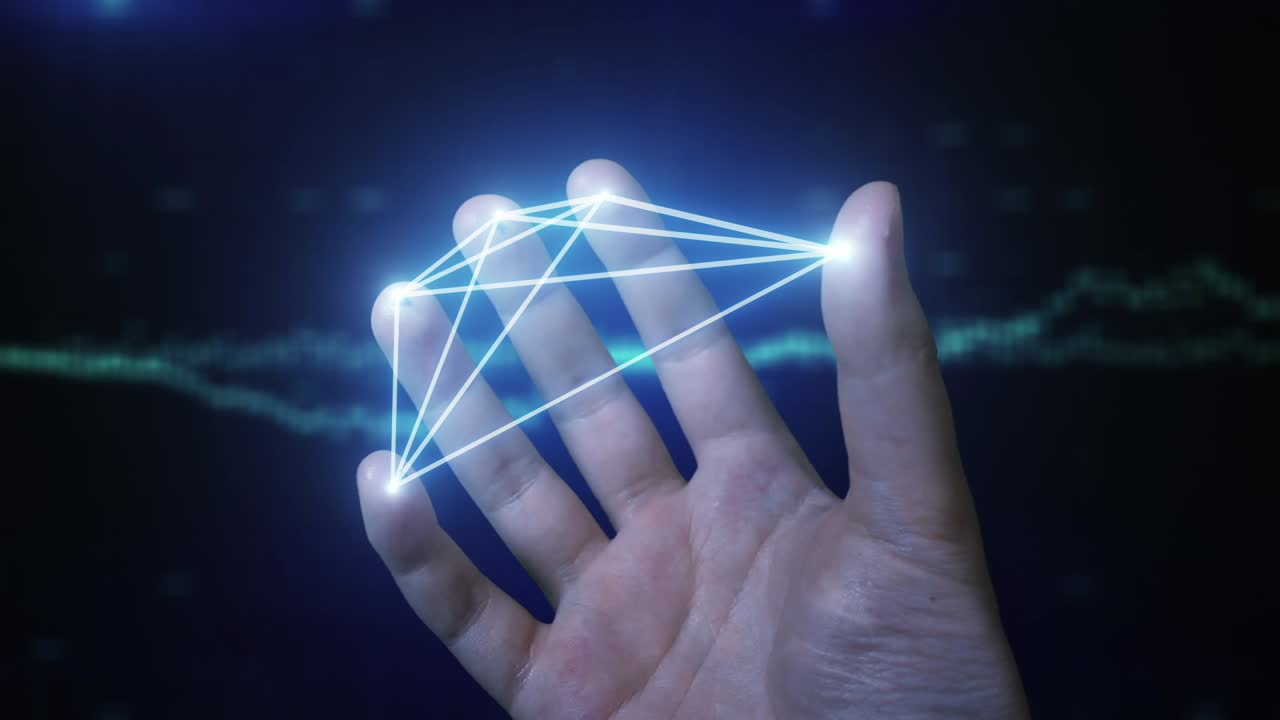 Hand holding a digital network