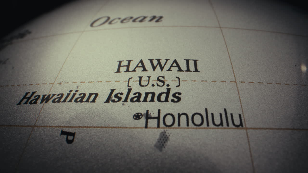 Close-up of a world globe showing Hawaii
