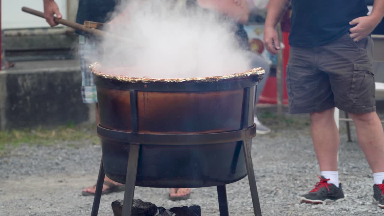 Making Apple Butter in a Large Kettle