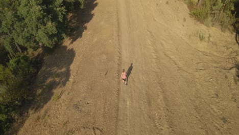 Vista-Aérea-De-Mujer-Caminando-Por-Las-Montañas