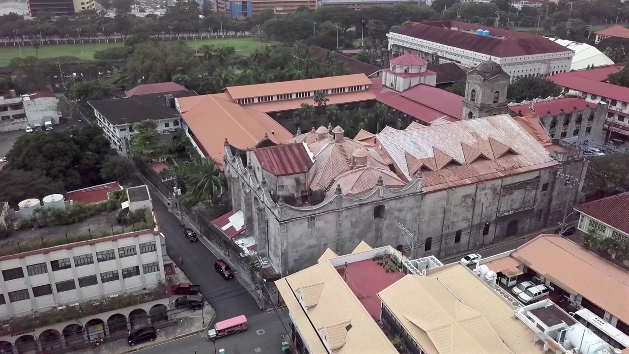 Filipina, Manila Pemandangan udara maju menuju Gereja St. Agustin. Sudut Tinggi