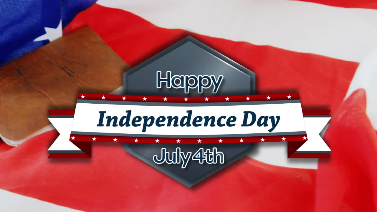 행복한 독립기념일의 디지털 복합 비디오 7월 4일 미국  ⁇ 발에 떨어지는 콘페티에 대한 텍스트