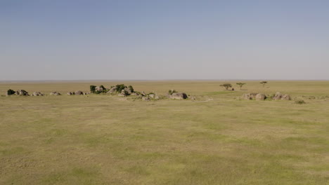 stone island in serengeti valley with a safari tour car parked in the shadow of the tree in the background, tanzania