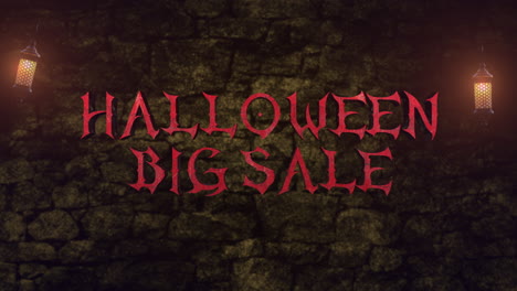 Halloween-Big-Sale-on-wall-in-old-city-with-light