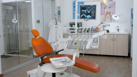 interior of stomatology orthodontic hospital office with nobody in it ready for dental surgery