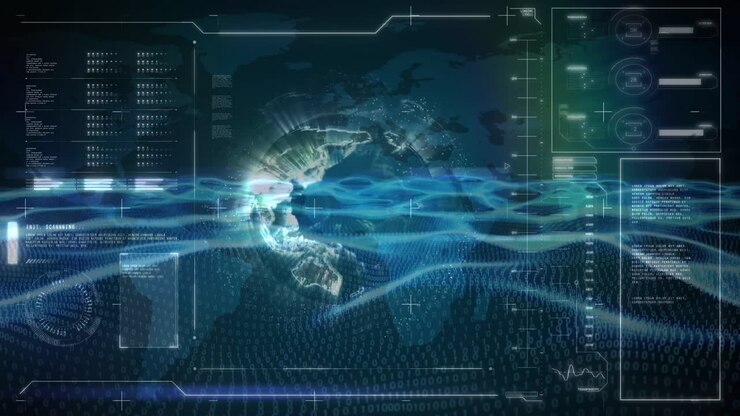 Animation of diverse data over rotating globe and waves
