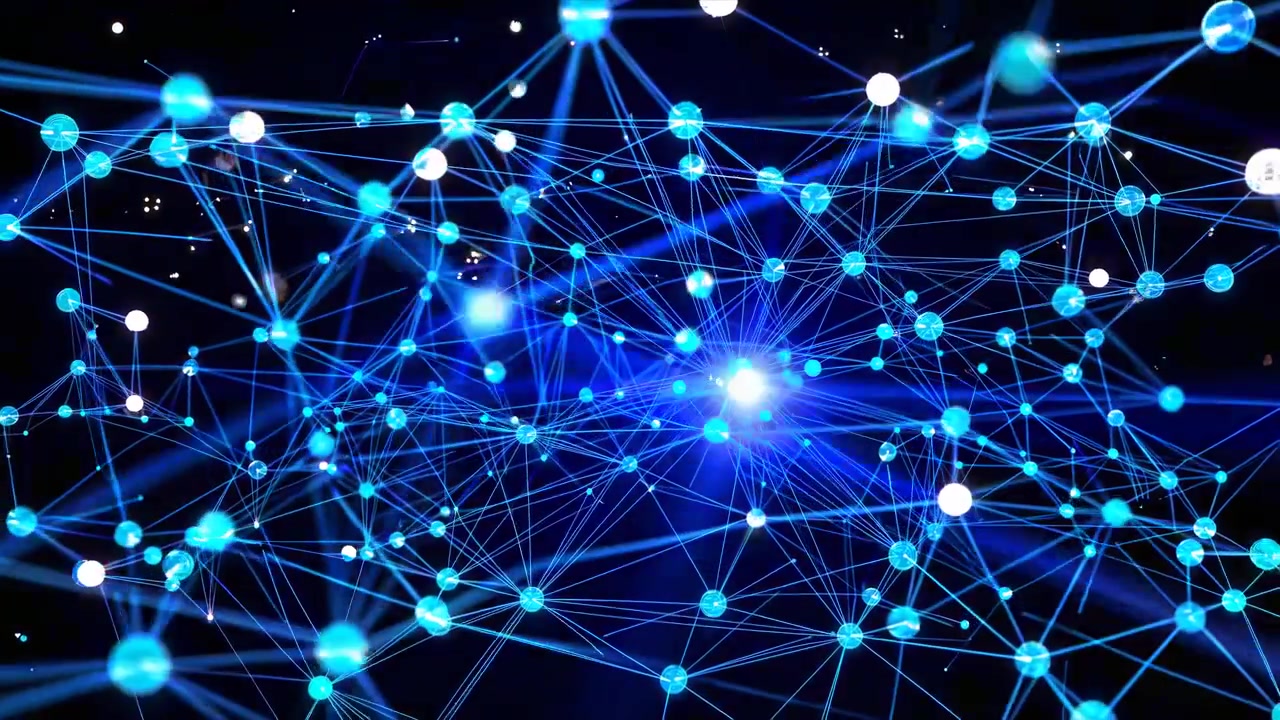 Dynamic Abstract Network of Blue and White Connecting Lines