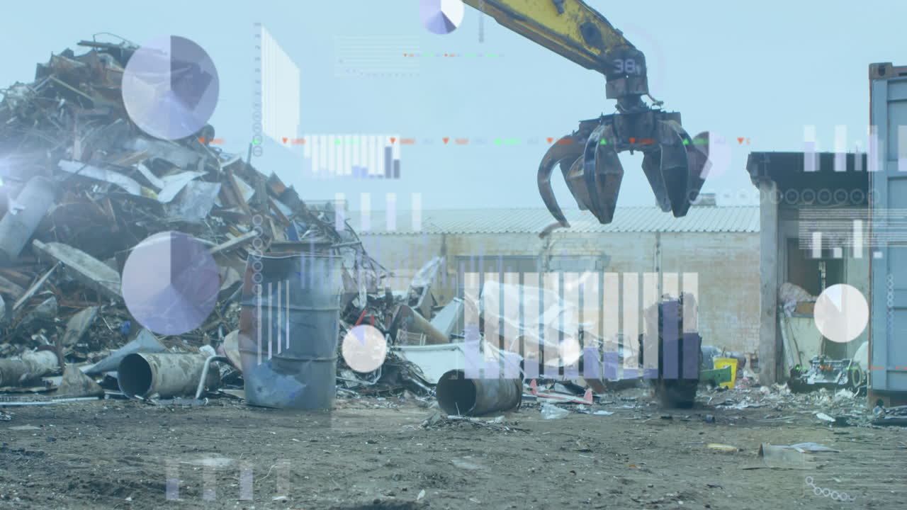 스크 야드에서 차량에 대한 통계 및 데이터 처리의 애니메이션