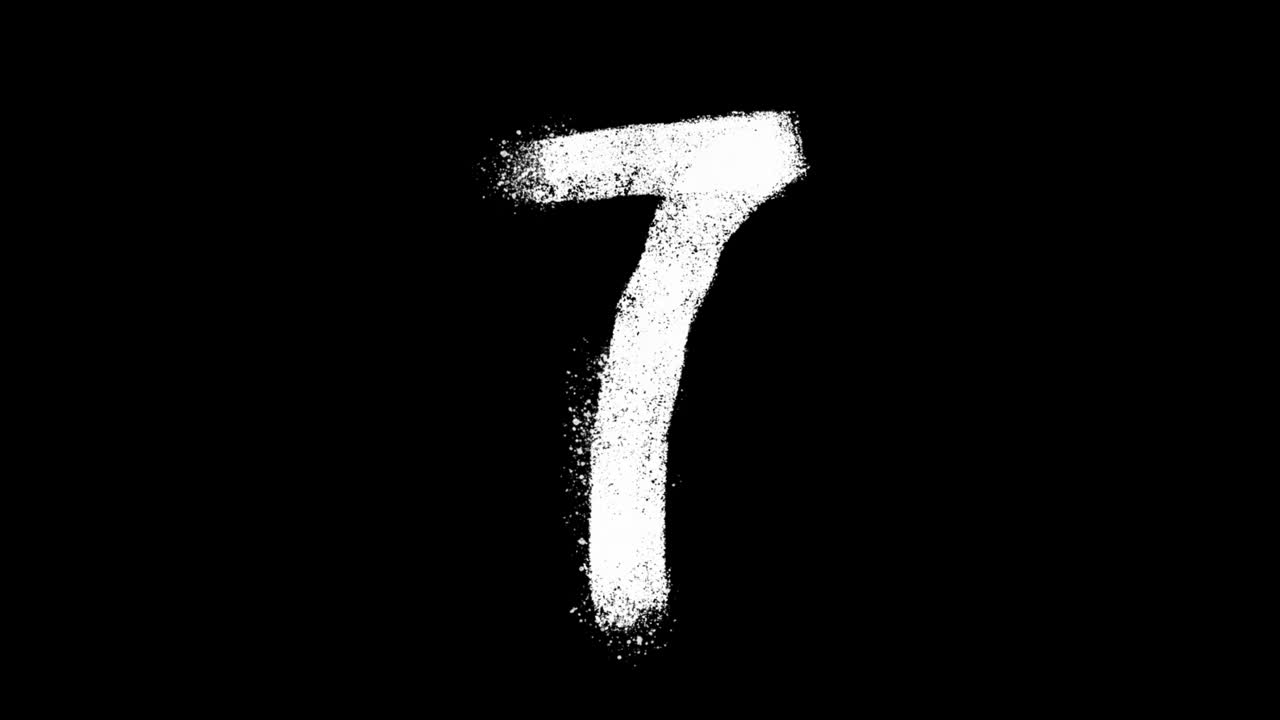 Numero 7 bianco verniciato a spray su sfondo nero