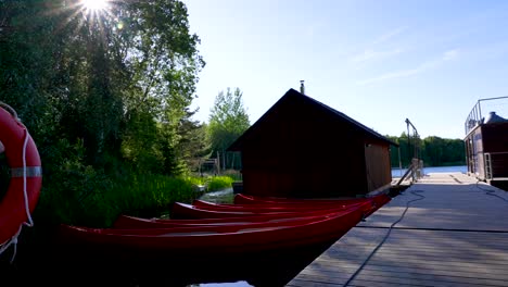 moving footage of a small village harbor in estonia baltics, europe during the summer time in 4k