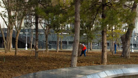 Trabajo-De-Primavera-Detrás-Del-Museo-Amir-Temur-Tashkent,-Uzbekistán