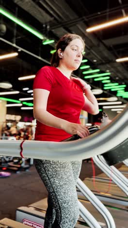 Woman walking on a treadmill at the gym