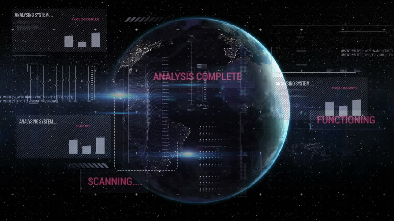 Animation of financial data processing over globe
