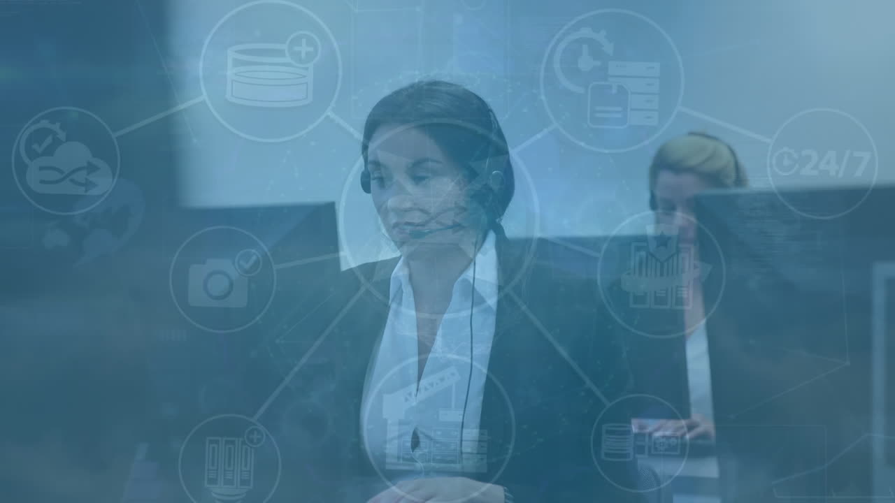 animación de la red de conexiones con el icono de la nube sobre la gente de negocios