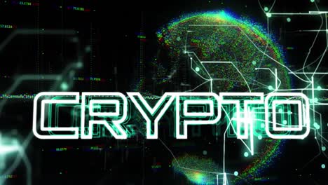 Animation-of-crypto-text-over-globe-on-black-background