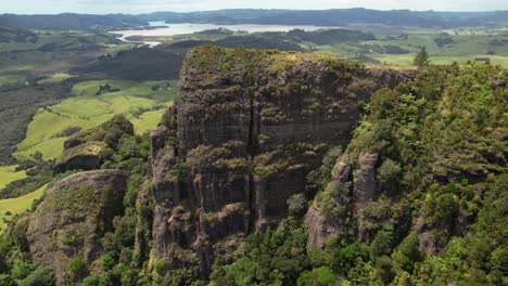 Spectacular-rock-formation-and-specific-North-Island-coastal-landscape-of-New-Zealand---aerial-drone