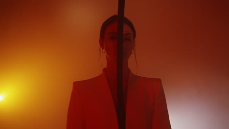 woman in red blazer, artistic portrait