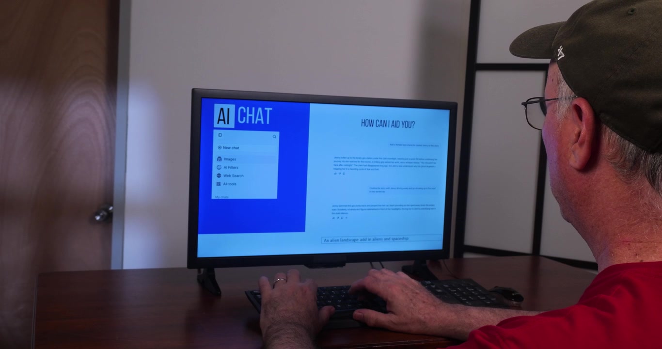 Man types information into an AI Chat bot