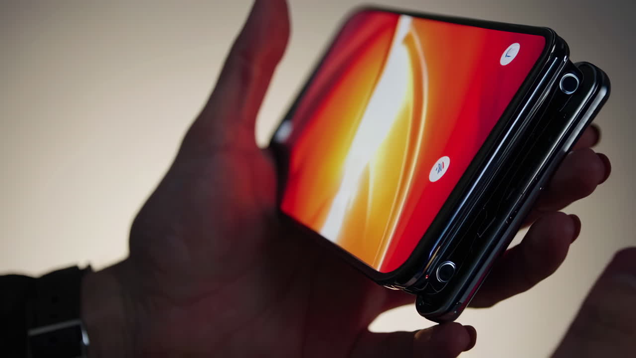 Person holding a modern smartphone and foldable phone, showcasing displays and features