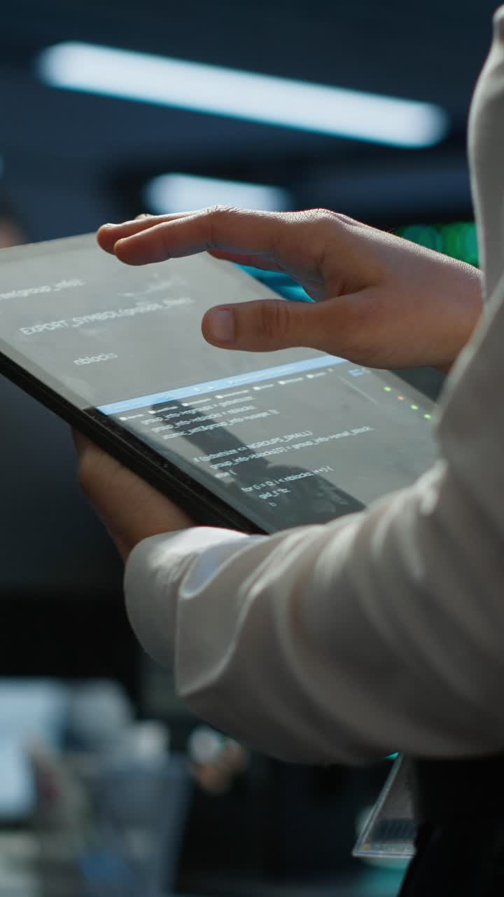Close-Up of Hands Scrolling Code on a Digital Tablet