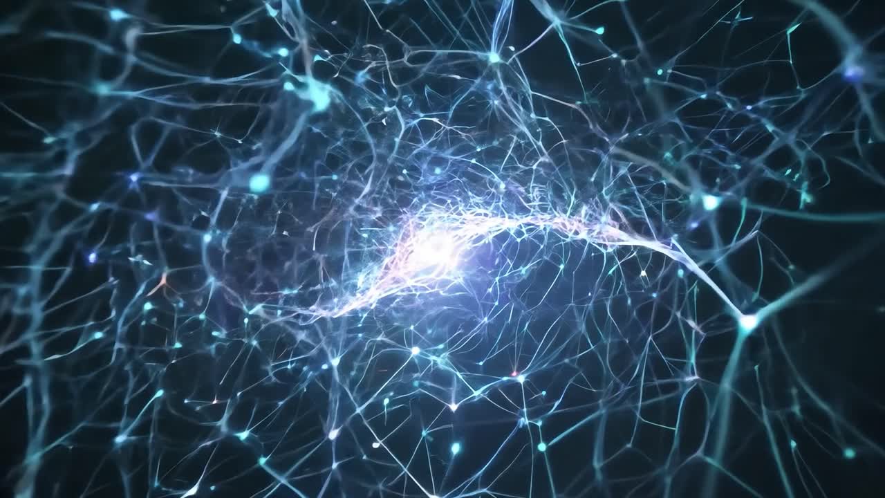 compleja red de plexo expandiéndose y creciendo contra un fondo negro, mostrando conexiones en tecnología y ciencia