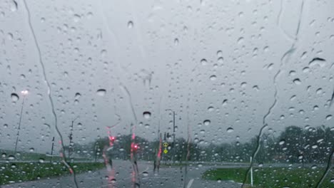 heavy rain storm in car, lightning