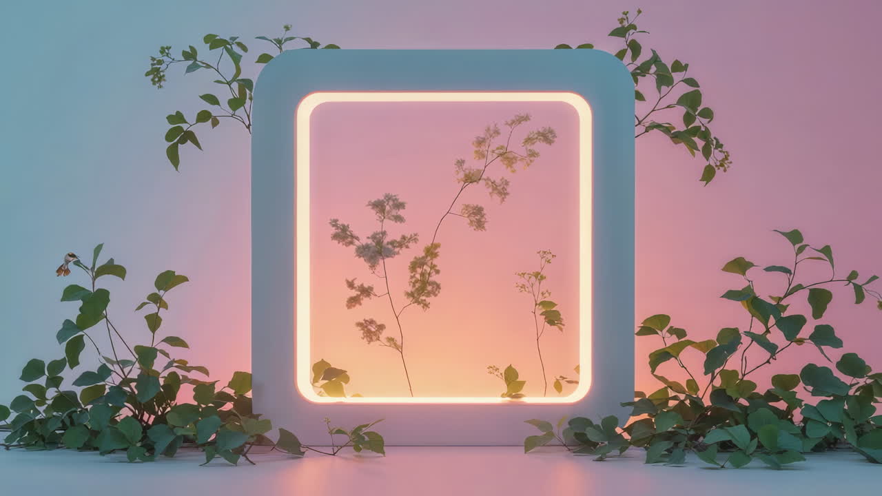 Conceptual Image of Plants in a Glowing Frame