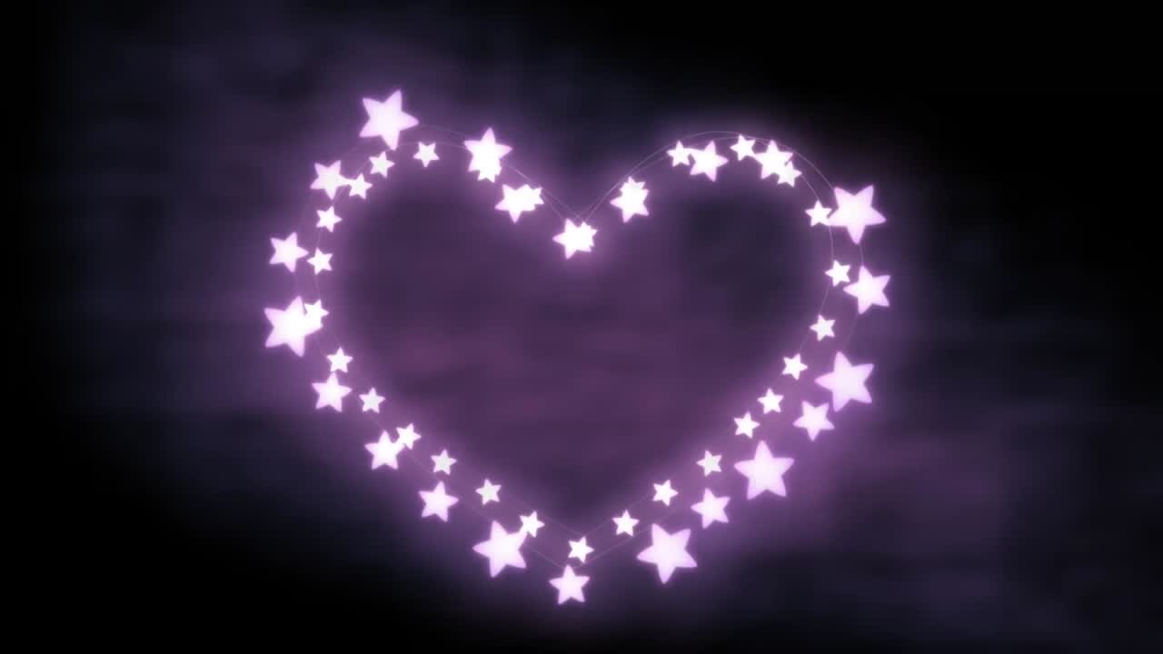 보라색 배경에 요정 빛의 반 ⁇ 이는 심장