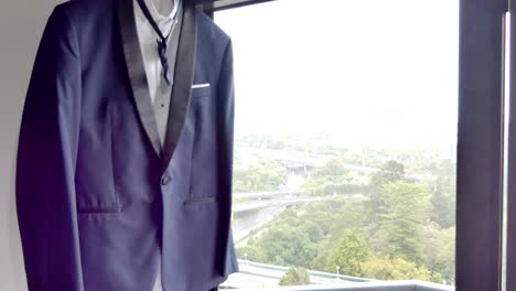 shot of wedding suits, tie, socks, shoes - watches for the groom - groom men