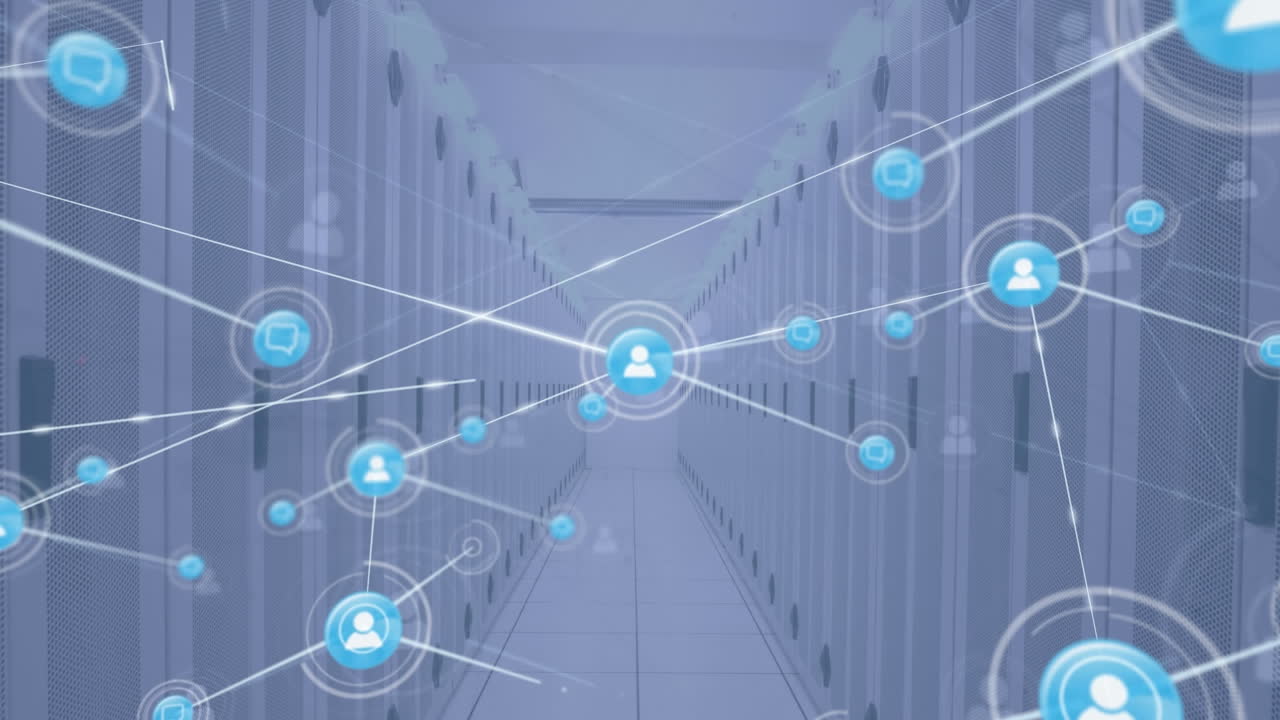 컴퓨터 서버를 통해 아이콘으로 연결 네트워크의 애니메이션