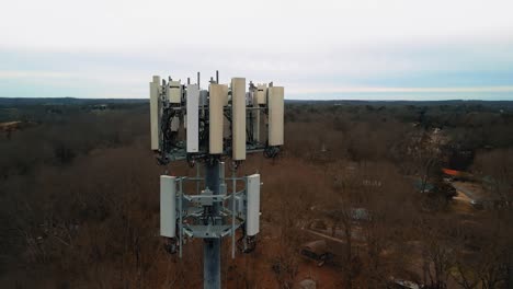 aerial shot of cell phone tower. 4k drone close up