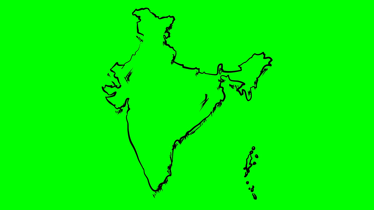 India drawing outline map on green screen isolated whiteboard