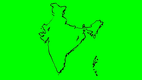 india drawing outline map on green screen isolated whiteboard