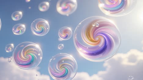 colorful swirling bubbles in a blue sky