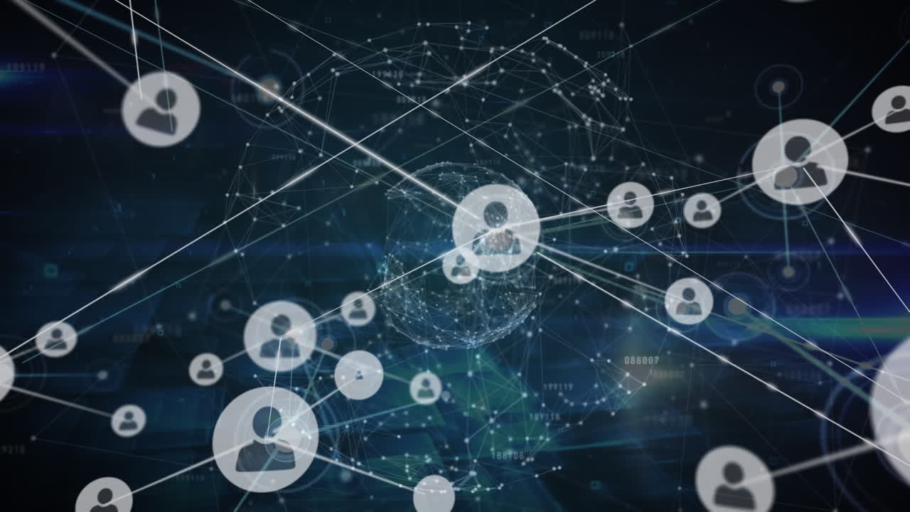 animación de la creciente red de iconos de personas que transfieren datos en fondo negro
