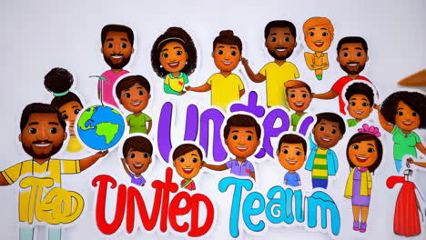 a diverse and united cartoon team illustration