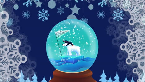 Animation-of-snow-globe-christmas-decorations-over-winter-landscape