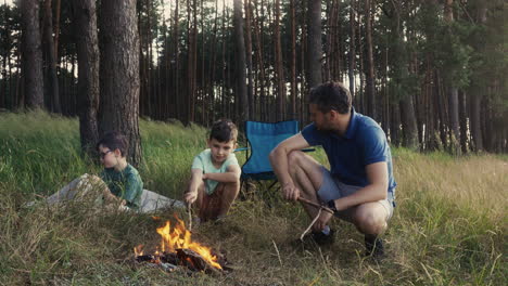 family camping in the forest