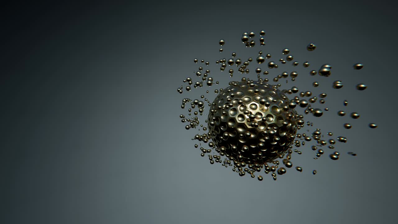 las partículas 3d vuelan alrededor de la pelota.