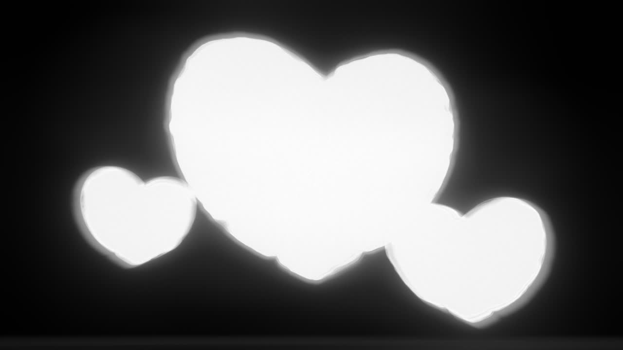 White energy heart shapes on a dark background